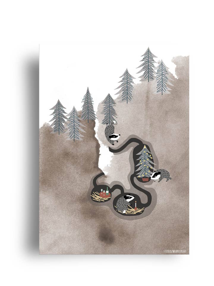 carte postale - série Noël - 'Underground party' pour la vente par STUDIOZWAANSTRAAT