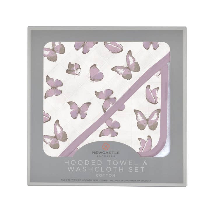 Newcastle Classics - Wholesale Towel Set - Winsome Butterflies Cotton Hooded Towel and Washcloth Set1