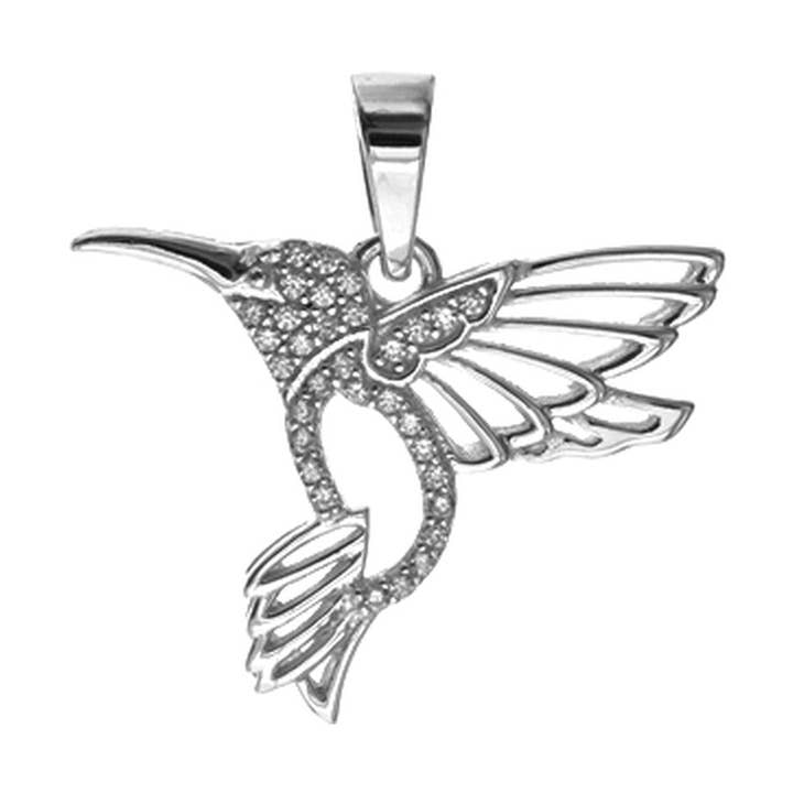 Pendentif colibri incrusté de CZ avec détail ouvert pour la vente par Kali Ma Designs - Sterling Silver Jewellery