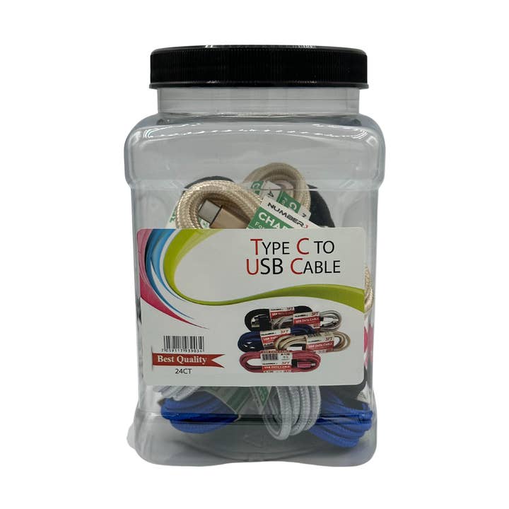 TYPE C To USB Cable Jar Charger Display 24CT for wholesale by K & S WHOLESALE INC