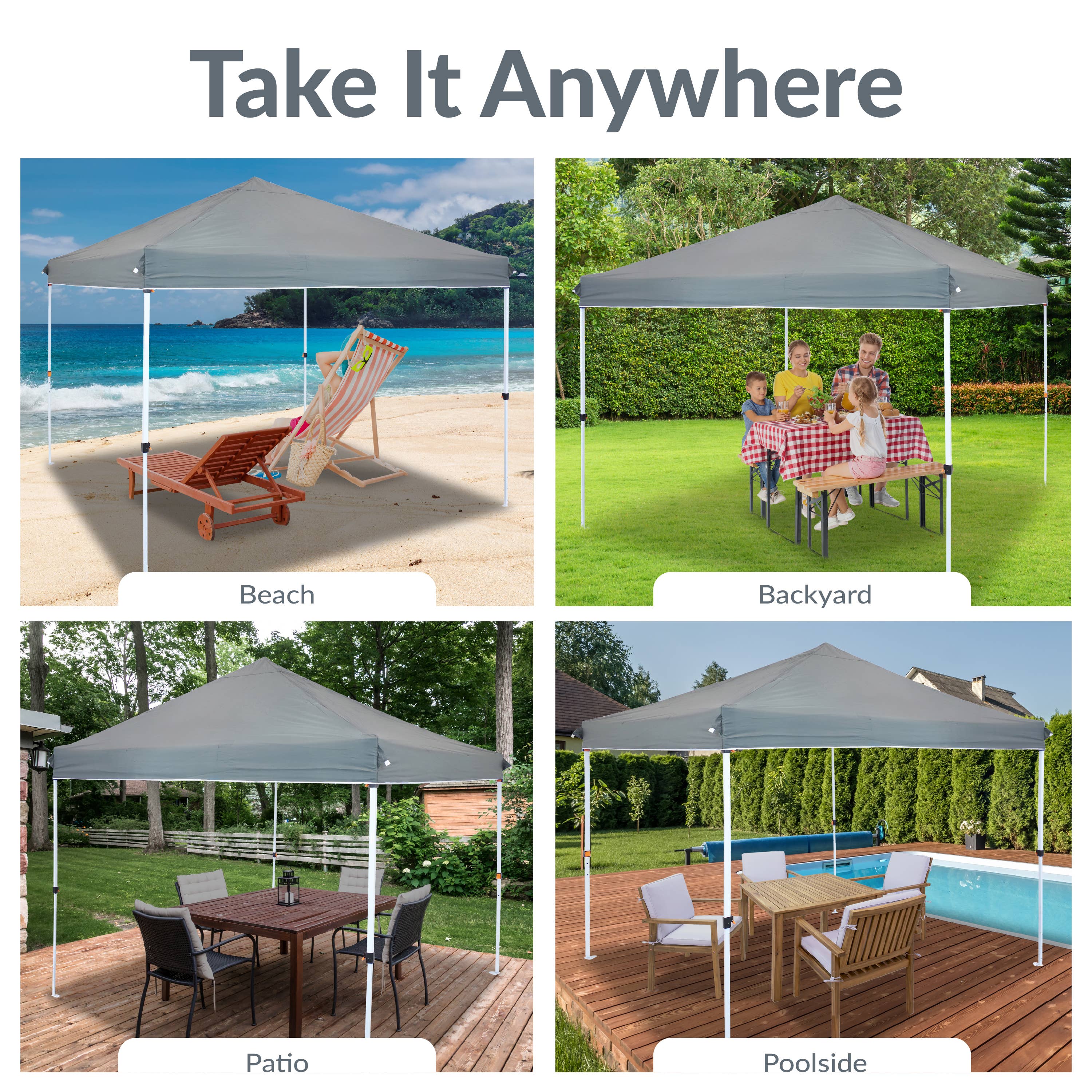 Sunnydaze Decor - Wholesale Sports & Outdoor - 12 x 12 ft Standard Oxford Fabric Pop-Up Canopy Shade - Gray4