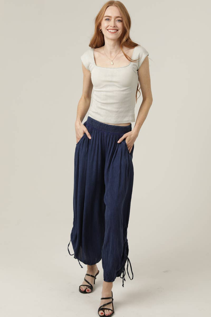 ANGIE - Wholesale Pants - Women's - B3710-ASIS SIDE CINCH WIDE LEG PANTS WITH SMOCKED WAIST AND 11