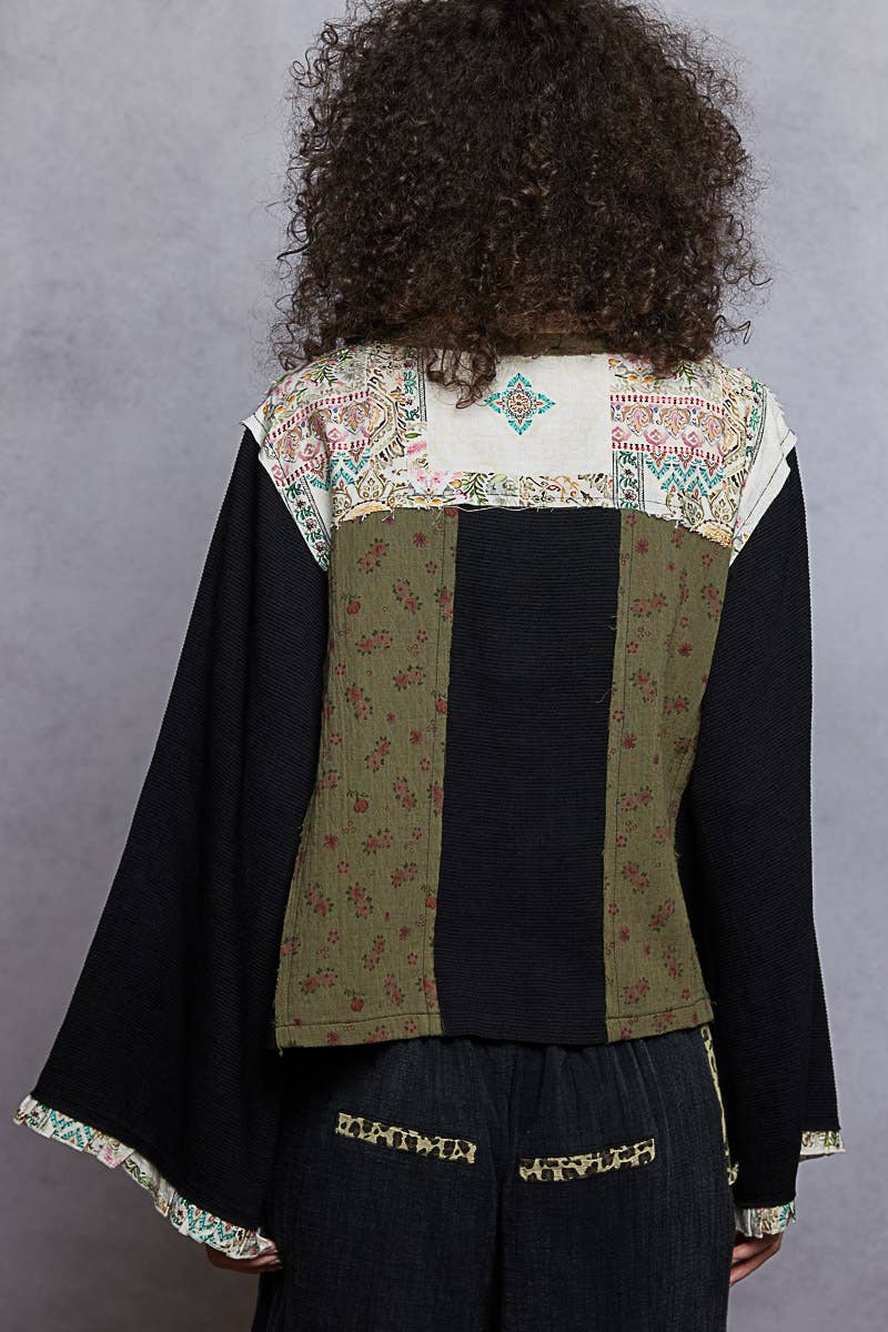 Pol Clothing - Wholesale Blouse - Women's - Long sleeve double gauze printed woven contrast top3