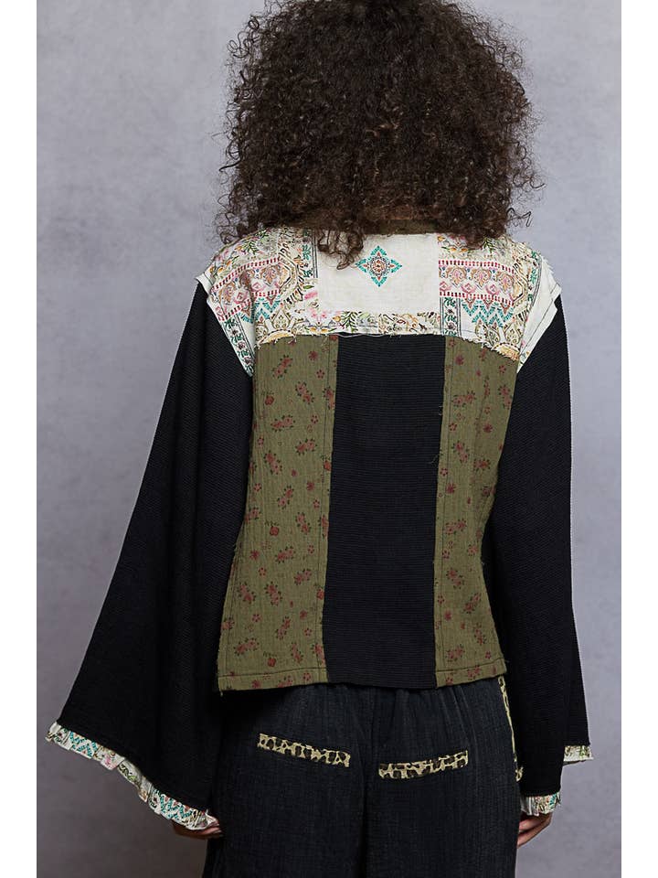 Pol Clothing - Wholesale Blouse - Women's - Long sleeve double gauze printed woven contrast top3