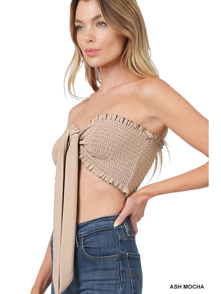 Vanilla Monkey - Wholesale Blouse - Women's - Soft French Terry Smocked Tie Front Tube Top