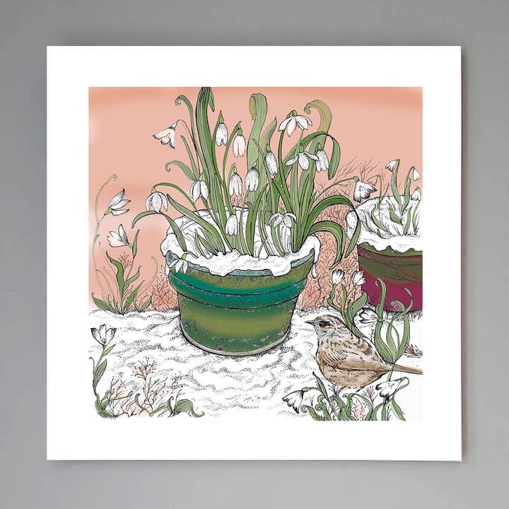 Affiche d'art « Dunnock et Snowdrops » pour la vente par Fay's Studio