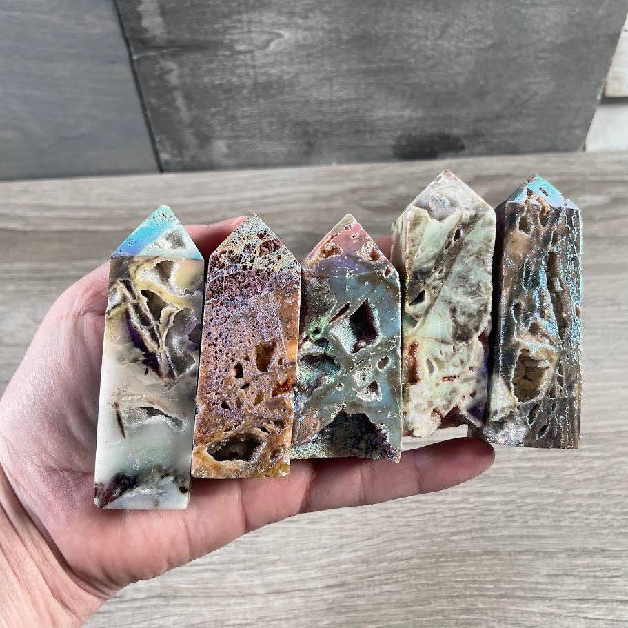 Keystone Crystals – wholesale Andlig sten/kristall – Ängelaura Drusy Sfalerit Obelisk Torn – Kristalldekor4