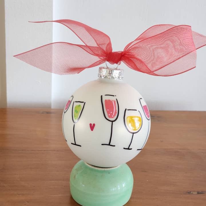 Kirsten in Color - Wholesale Ornament - Cocktail /wine glasses Hand Painted Glass Ball Ornament