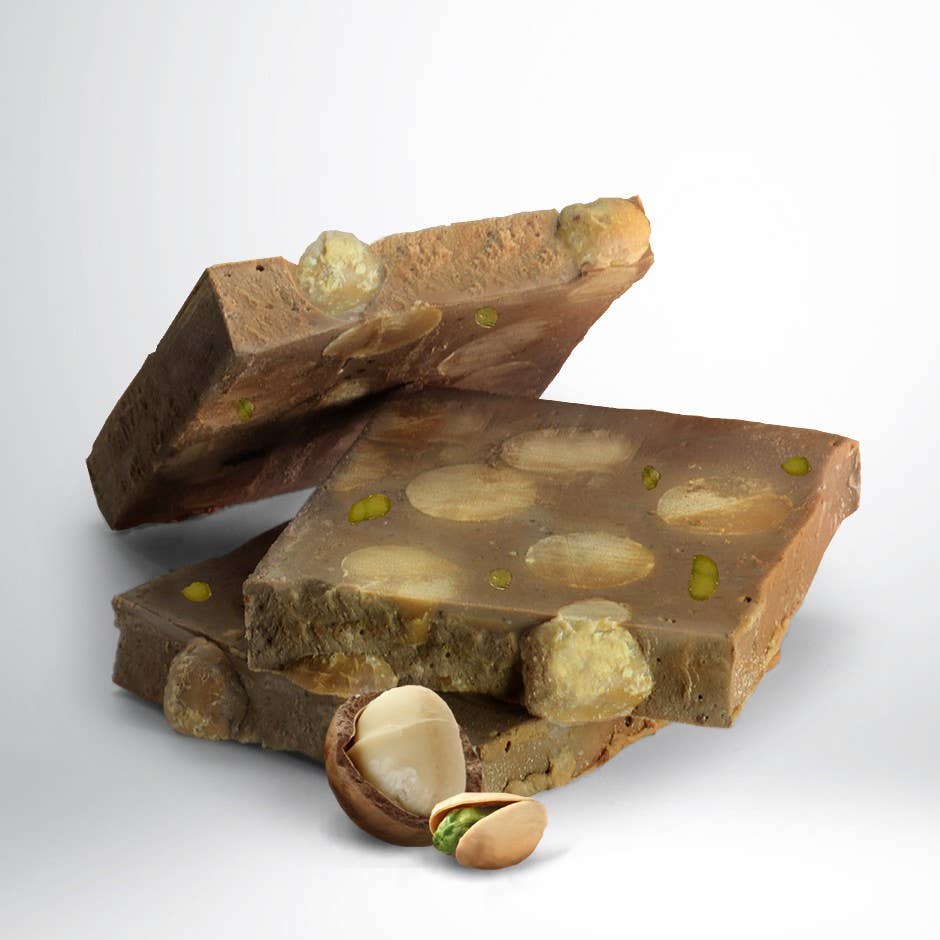 Made in Spain Gourmet – Nougat por atacado – Nougat de Chocolate Capuccino com Noz Macadâmia0
