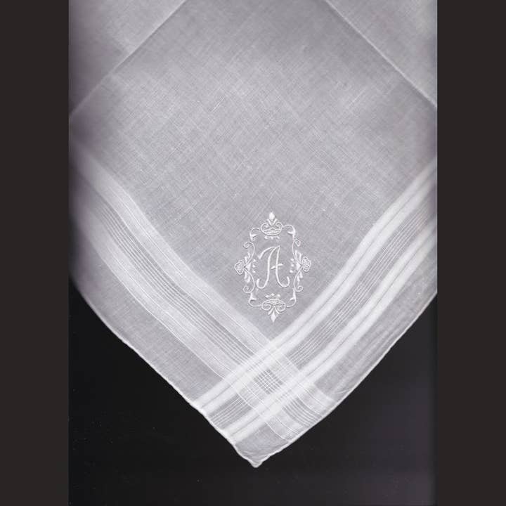 Eastern Sunrise Lace And Linens Inc. - Wholesale Handkerchief - Men's - Handkerchief Vintage 1950 Madeira Embroidery Men’s Initial