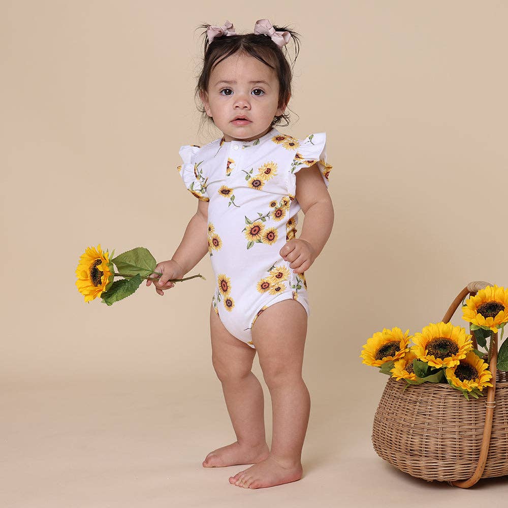 Snuggle Hunny - Wholesale Rompertje - Baby - Zonnebloem biologische bodysuit met korte mouwen en ruches2
