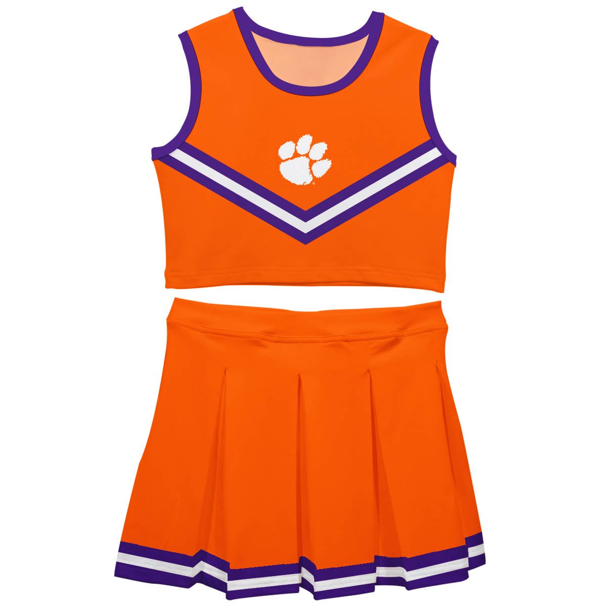Vive La Fete - Wholesale Top & Skirt Set - Kids - Clemson Tigers Orange Sleeveless Cheerleader Set0