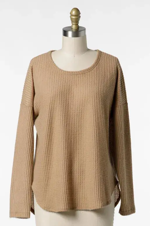 Final Touch - Wholesale Gebreide top - Dames - Geborstelde Wafel Lange Mouw Top - NT3130918