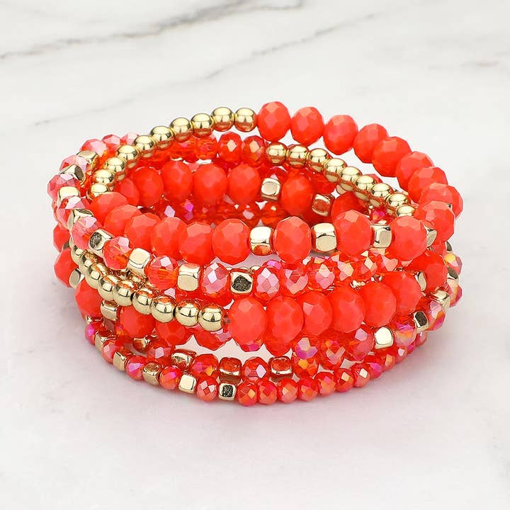 Sensibling Corp. - Wholesale Jewelry Set - 9PCs - Faceted Beaded Stretch Multi Layered Bracelets
11