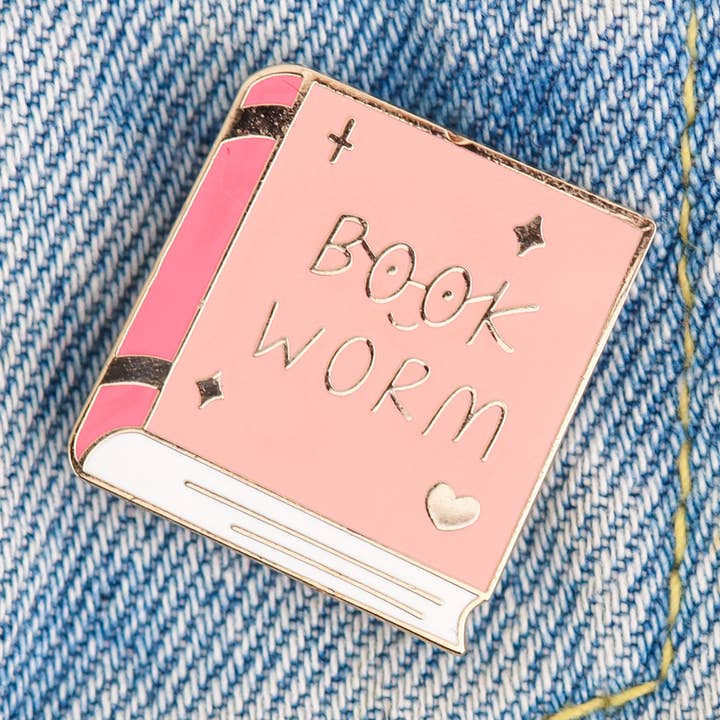 Bookworm Reading Enamel Pin | Peach for wholesale by Fluffmallow (Custom duties for USA are pre-paid by us)