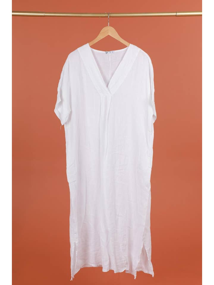 la maison des fibres naturelles - Wholesale Dress - Women's - Long dress v-neck 62733 100% linen