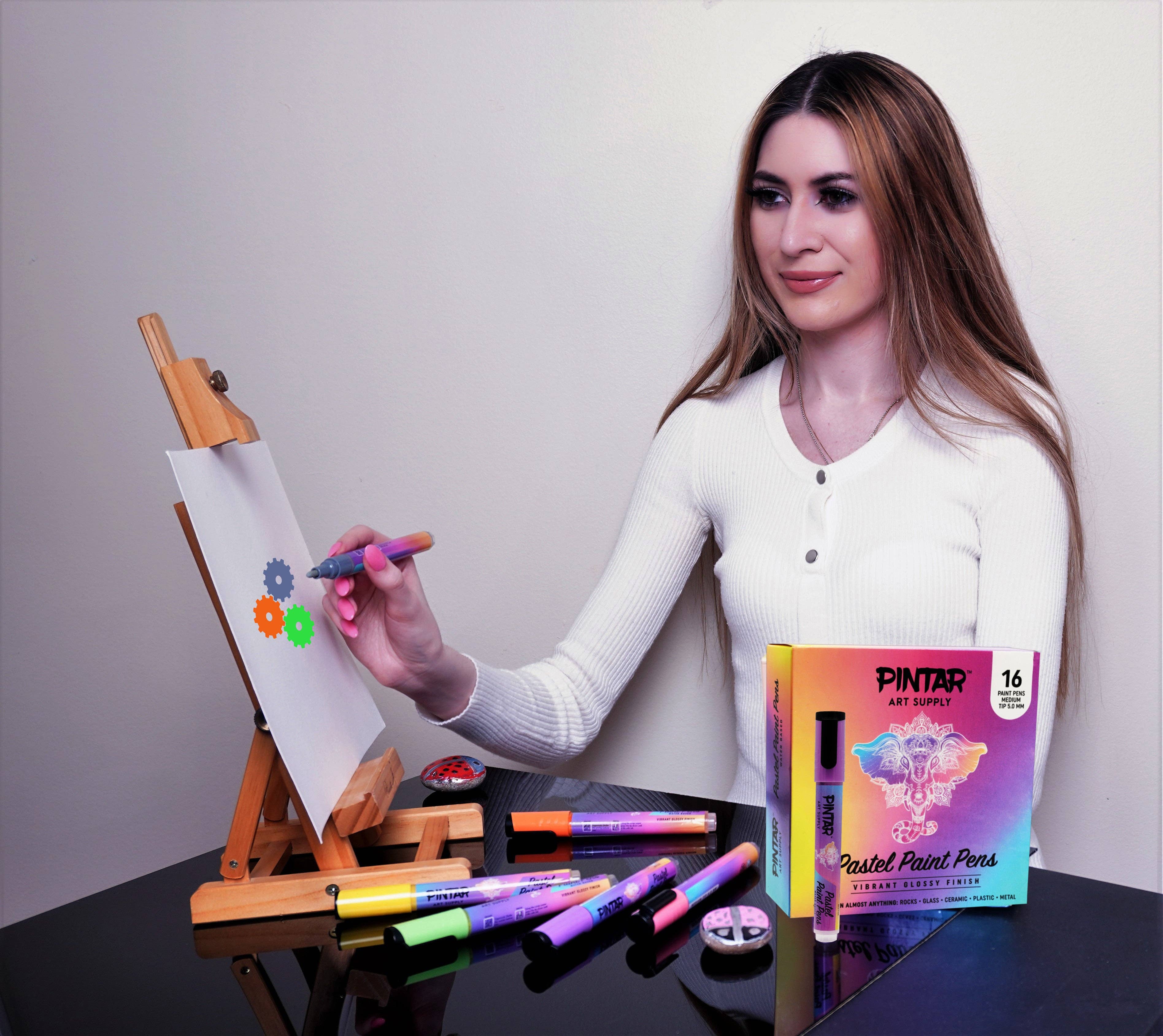 Pintar Art Supply - Wholesale Marker - PINTAR Art Supply 16 Pack Acrylic Premium Vibrant Pastel Paint Pens Medium Tip 5.0mm Tips, Glossy, Japanese Ink Use On Rocks, Glass, Ceramic, Plastic6