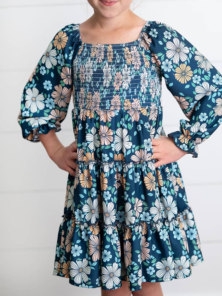 Girls Grace Winter Floral Mommy & Me Matching 3 Tiered Dress for wholesale by Oopsie Daisy