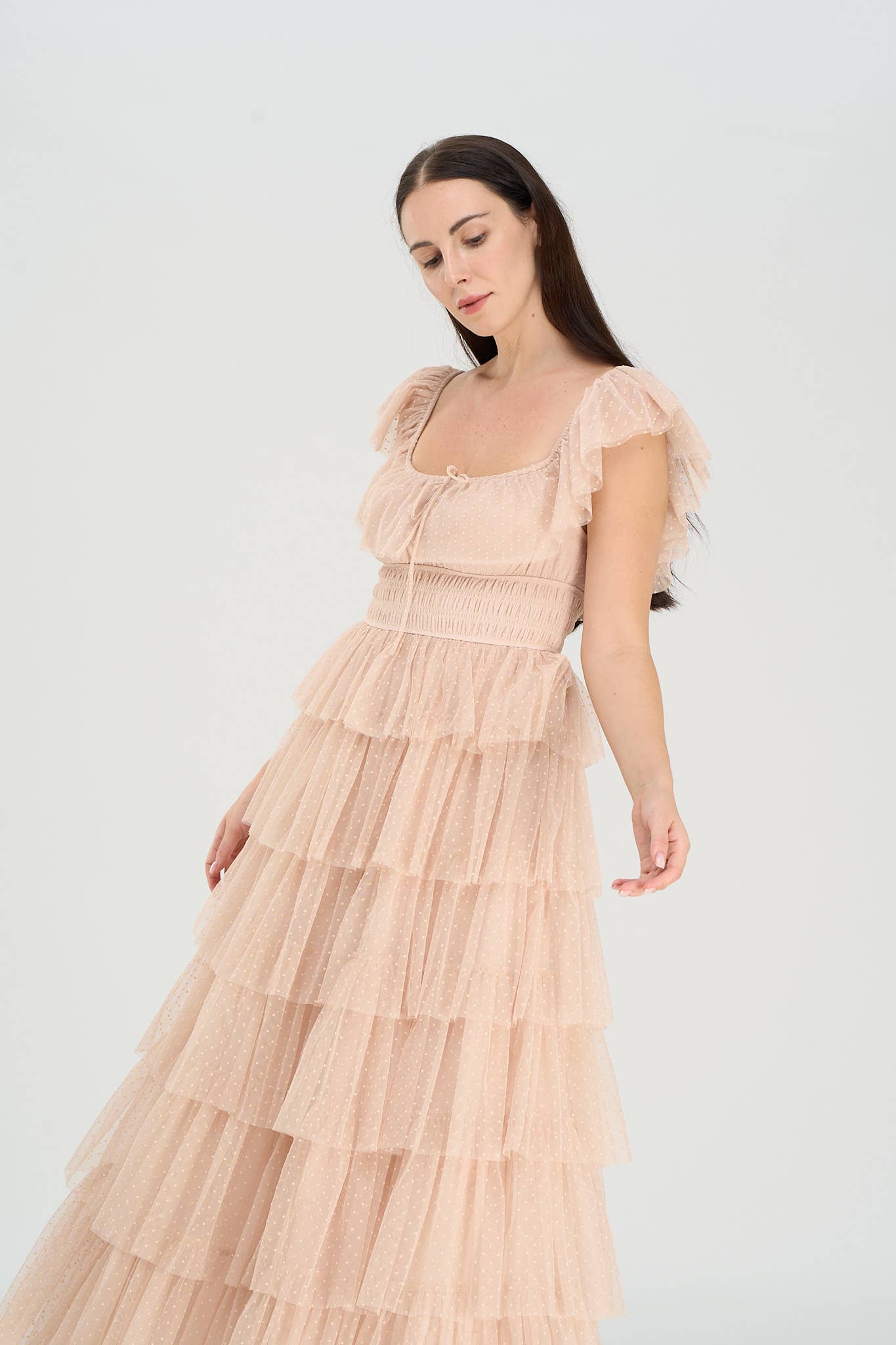 DUSTY ROSE - Venta al por mayor Vestido - Mujer - Vestido largo de tul con lunares en capas Whimsy19
