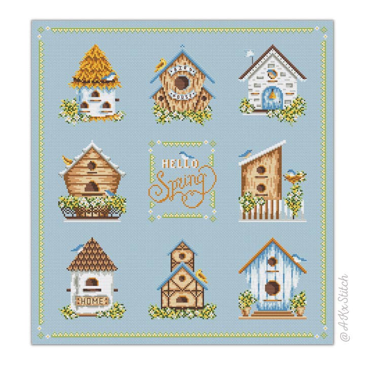 Birdhouse Sampler kruissteekset met volledige set voor wholesale door AKxStitch