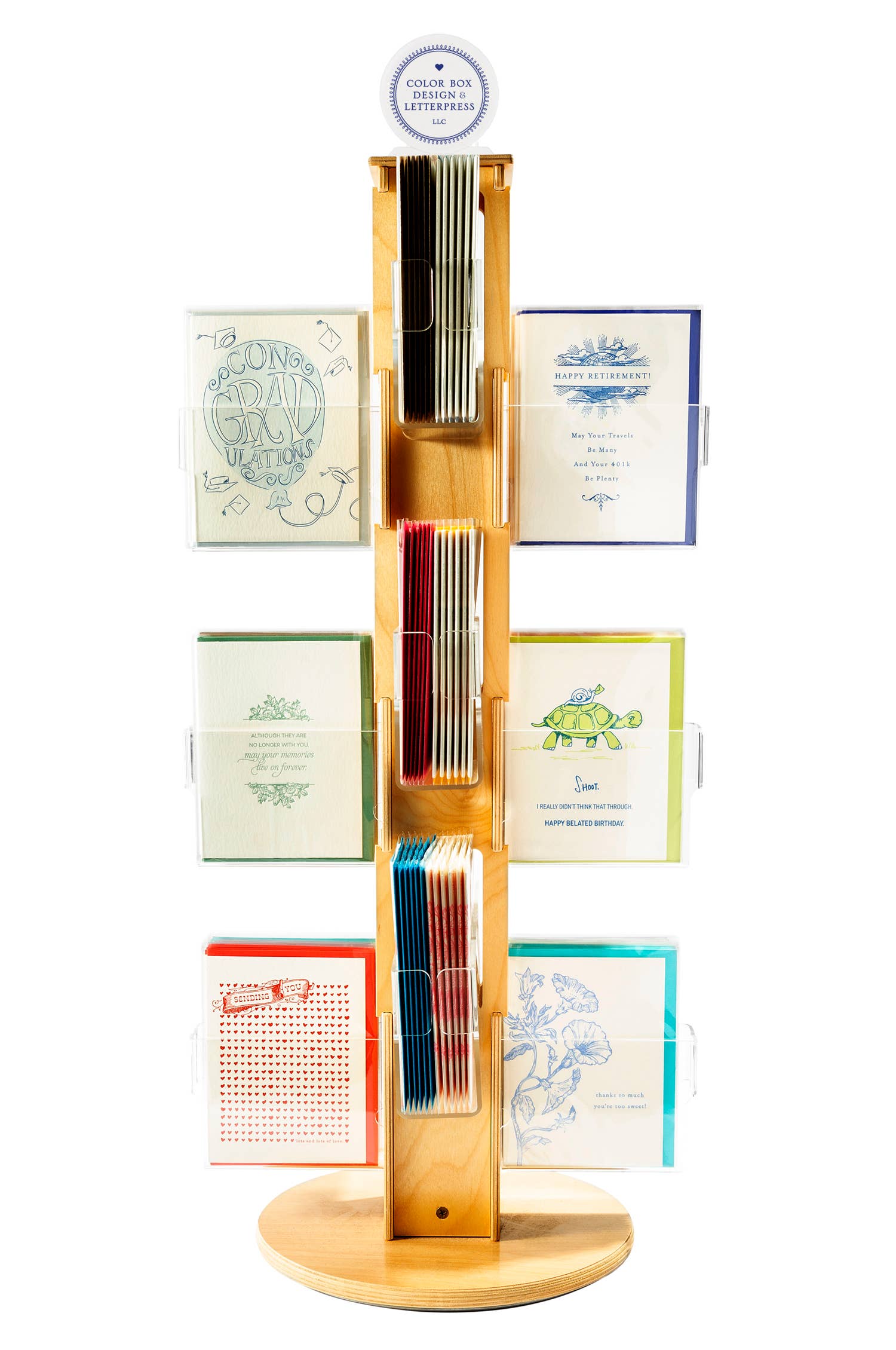 Color Box Design & Letterpress - Wholesale Retailer Display - Paper & Novelty - Counter Top Greeting Card Spinner Display for A2 size cards1