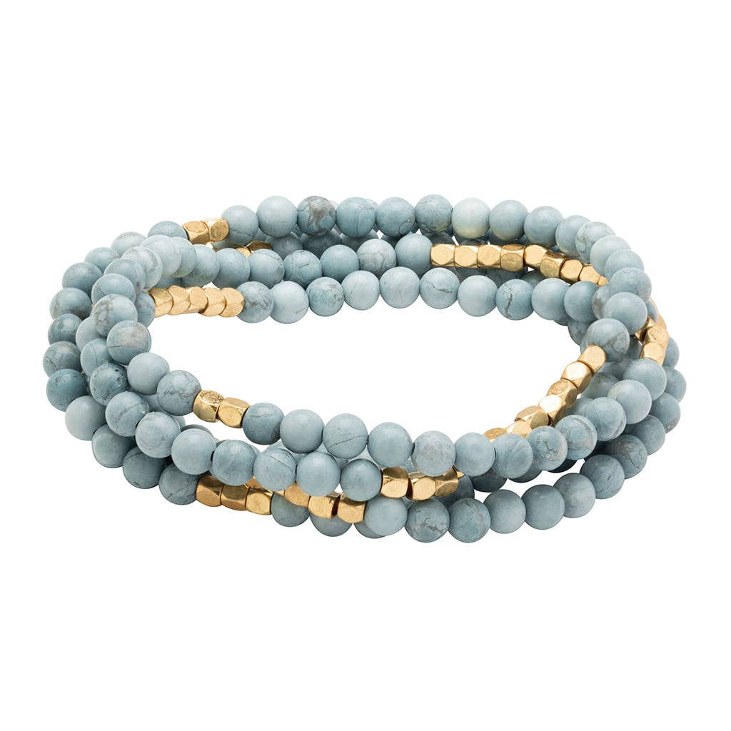 Scout Curated Wears - Wholesale Beaded Bracelet - Stone Wrap: Blue Howlite - Stone of Harmony1