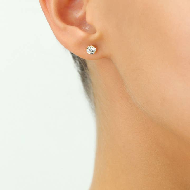 NY Gold & Silver Trading Inc. - Wholesale Stud/Post Earrings - 14K Solid Yellow Gold CZ Stud Earring with Secure Push-Back