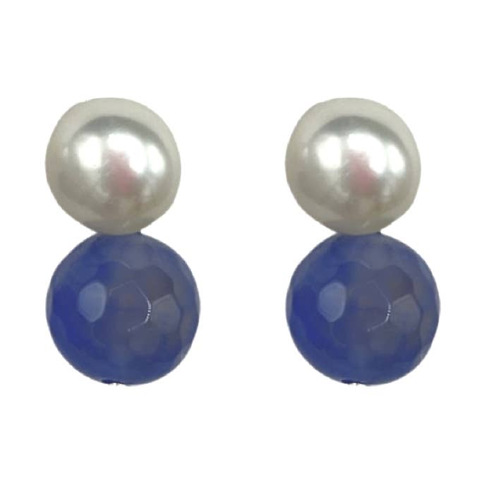 344-25 | BOUCLES D'OREILLES EN CALCÉDOINE ET PERLES pour la vente par Girl With A Pearl