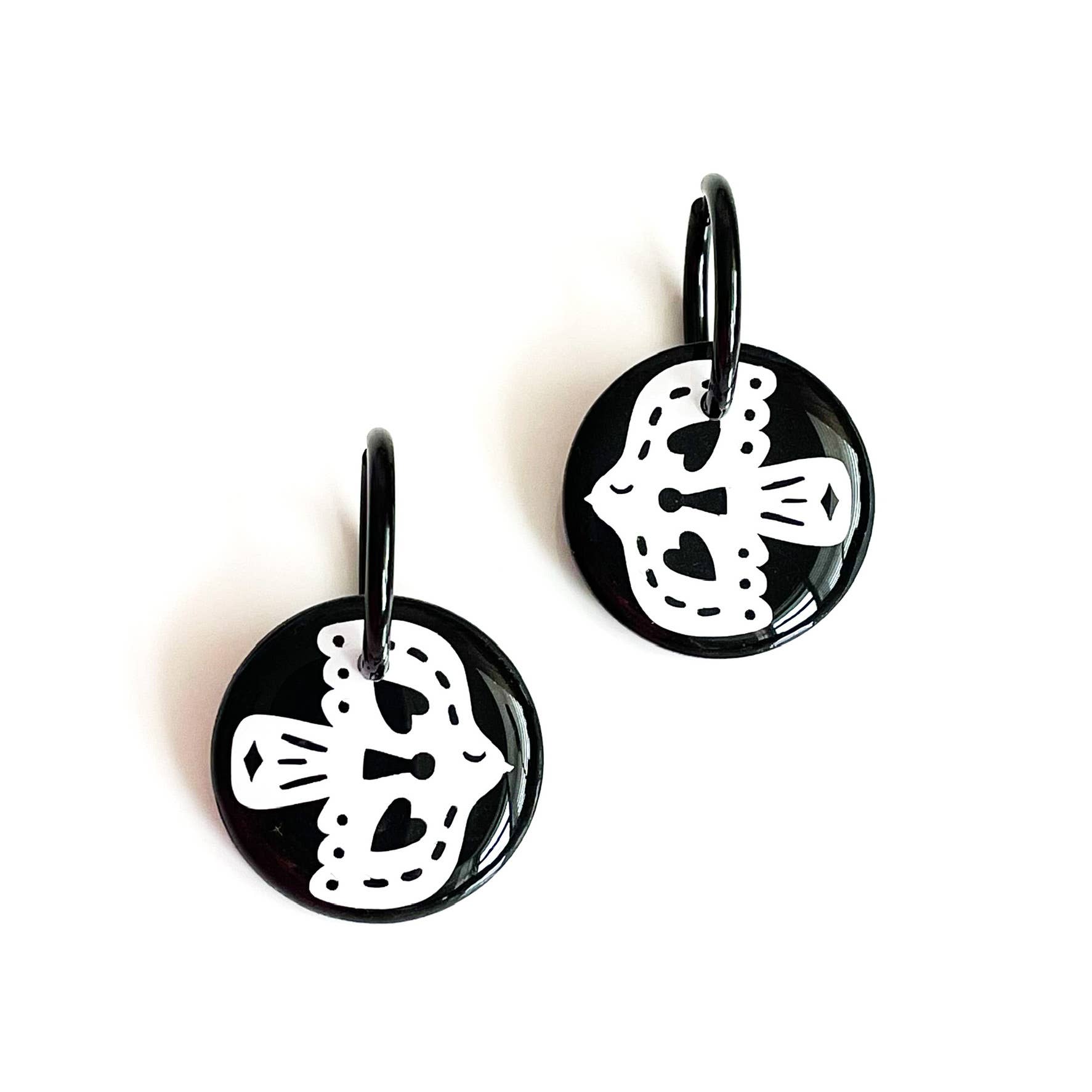 Gracie Face - Vente Boucles d'oreilles pendantes - Boucles d'oreilles pendantes Folk Art en forme de petite colombe, noires