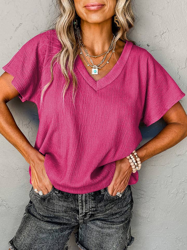 Emerson Skrynklad V-ringad Topp med Vida Ärmar för wholesale av Threaded Pear