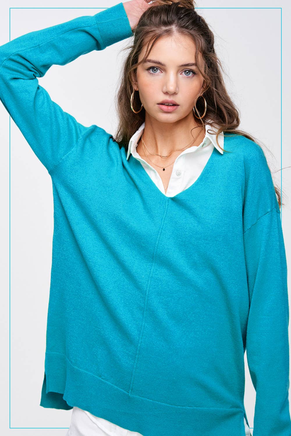 La Miel - Wholesale Knit Sweater - Women's - JBS3122-Stretchy V-neck Long Sleeve Lightweight Knit Top23