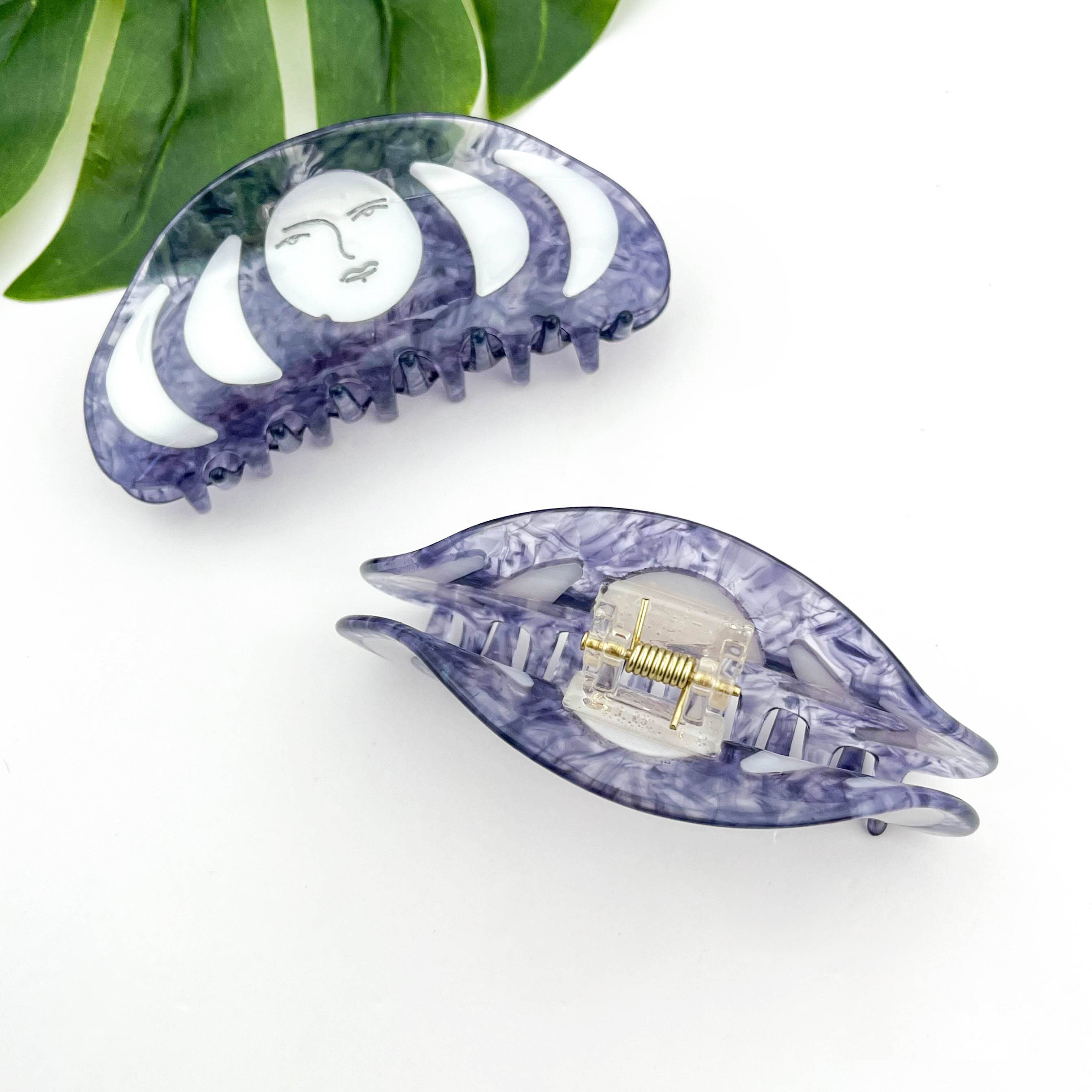 TheDivaSoap - Wholesale Hair Clip - Women's - Blue Acetate Half-Moon Hair Claw3