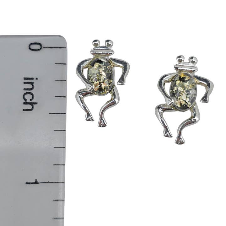 Amberman - Wholesale Stud/Post Earrings - "Frog" Green Amber Stud Earrings