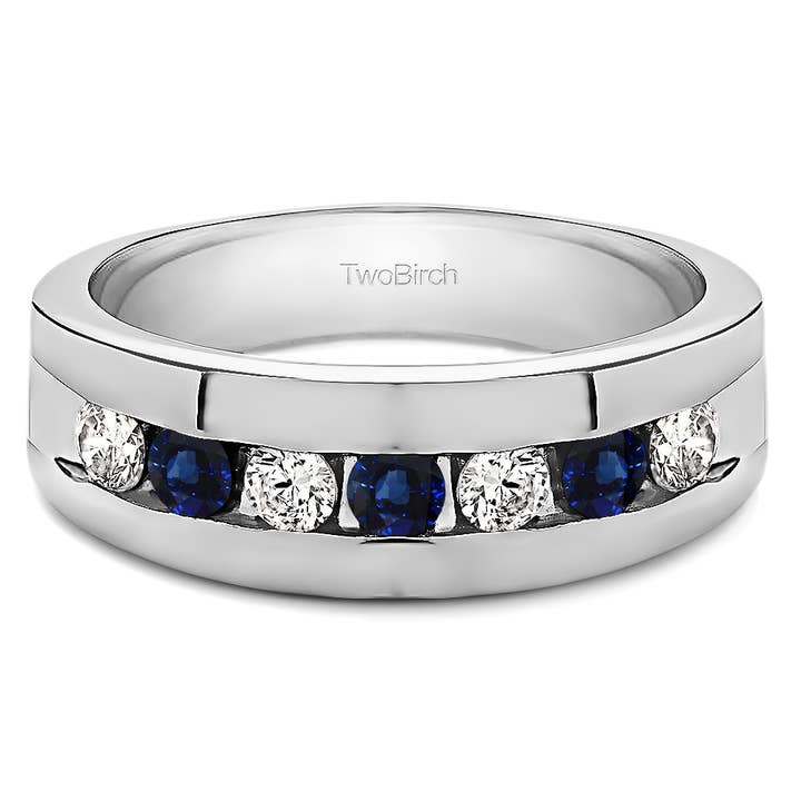 .74 CT Sapphire Diamond Men Ring Open End Design 925 Silver for wholesale by TwoBirch