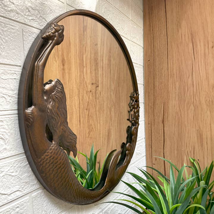 Zeckos – wholesale Wall mirror – Bronze Finish Mermaid Wall-Mounted Mirror – 20-Inch Diameter
