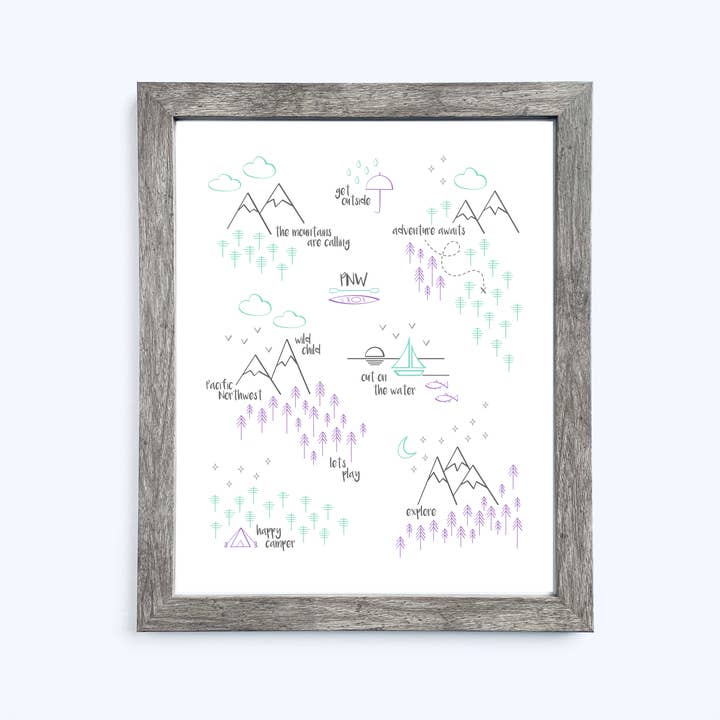 Perfectly PNW Art Print / Purple Mint Gray for wholesale by Three in Kind