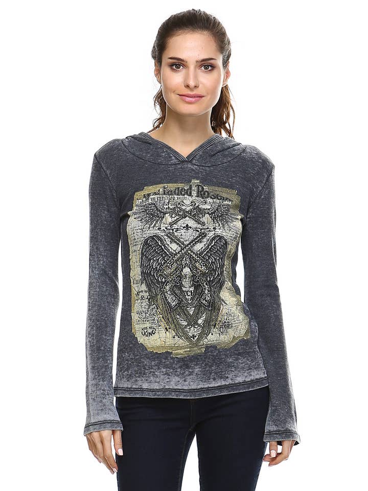 Moletom com capuz de manga comprida lavado com design gráfico de pistola por atacado de Urban X Apparel