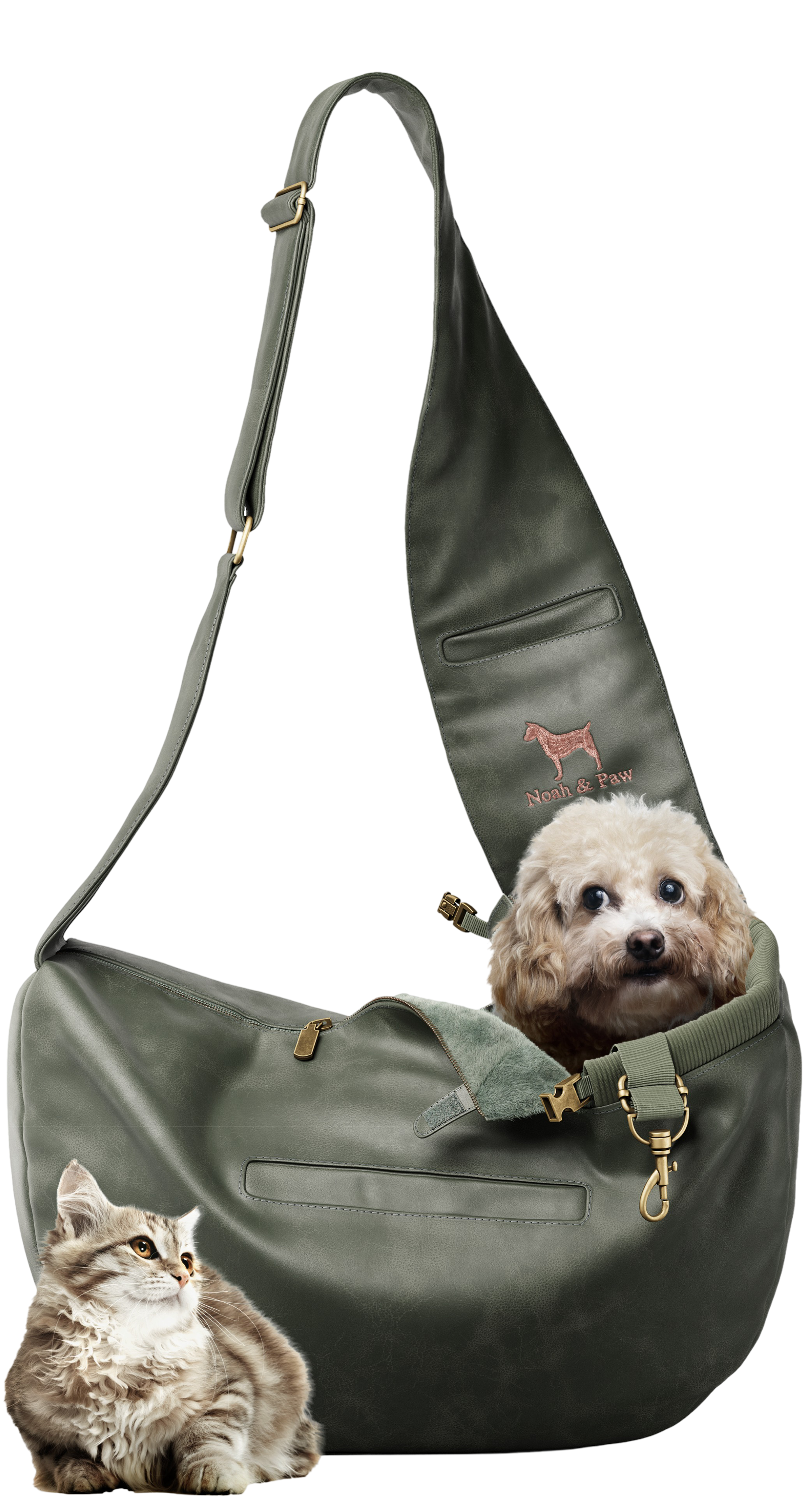 NOAH AND PAW LLC - Vente Caisse de transport – chat et chien - Porte-animal en bandoulière en cuir vegan avec triple sécurité7