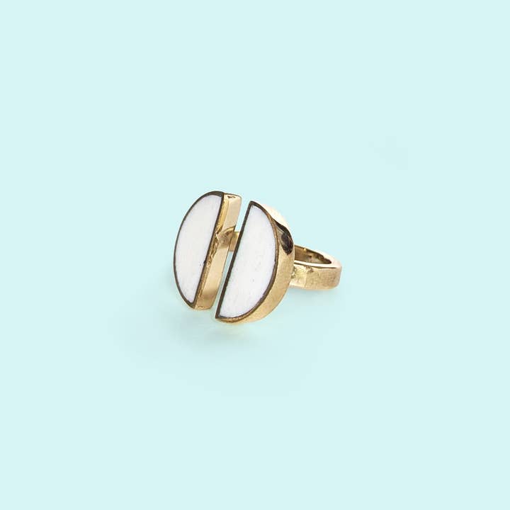Moon Halves Ring in White - Recycled Brass for wholesale by Swahili Coast