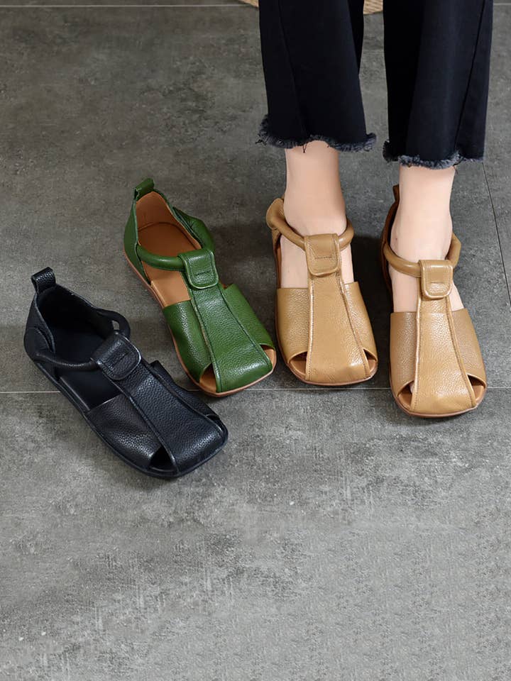 Flache Sommersandalen aus weichem, gespleißtem Leder im Vintage-Stil für den Großhandel von StyleGalX