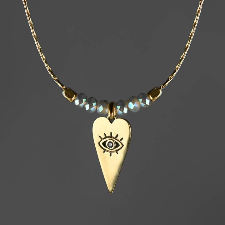 Heart Eye w/ Opalescent Crystals on Delicate Chain Neck for wholesale by KBD Studio