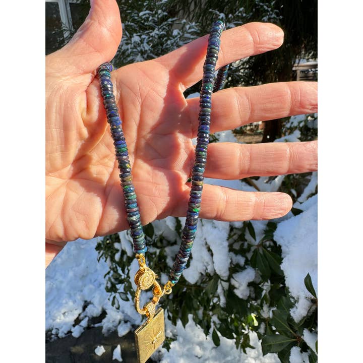 Black Opal Faceted Beaded Necklace with Diamond Clasp for wholesale by ILISSA MICHELE JEWELRY