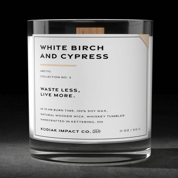 Vit Björk och Cypress | Zero Waste Ljus för wholesale av Kodiak Impact Co.