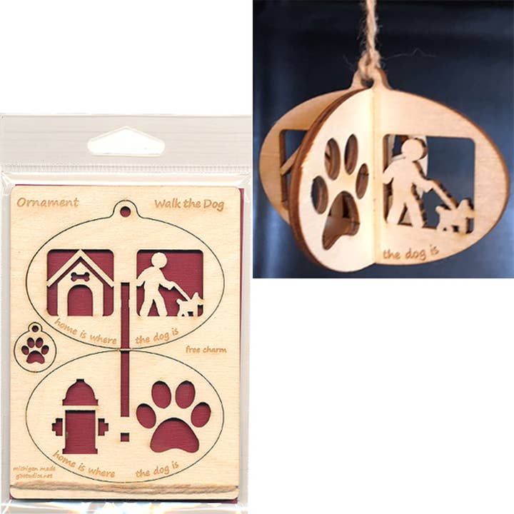 Small 3D Ornament Card - Walk the Dog for wholesale by G3 Studios