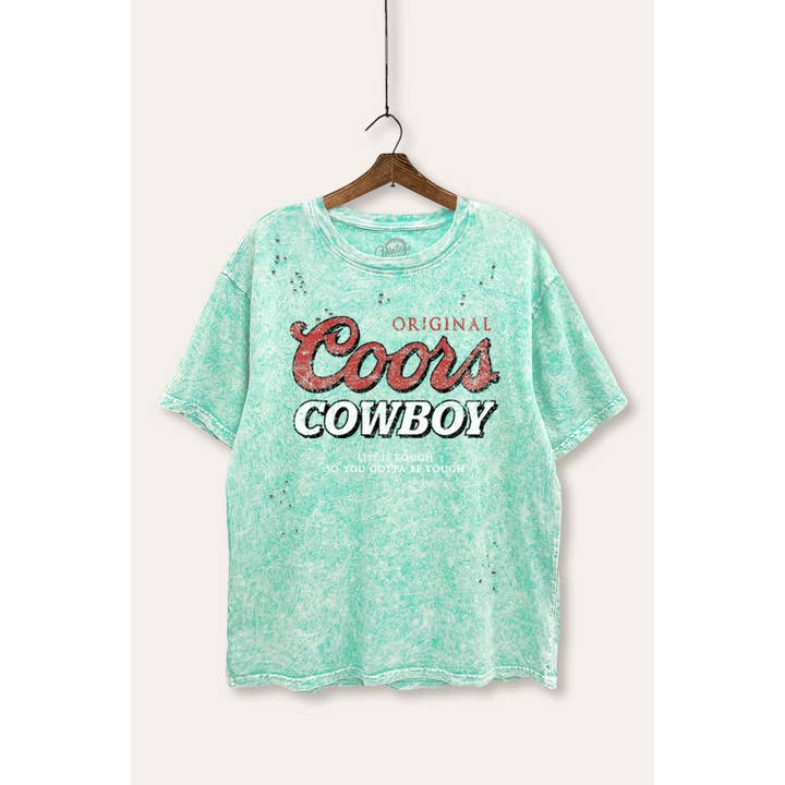 T-SHIRT GRAPHIQUE "COORS COWBOY" MINÉRAL AVEC DÉCOUPE AU LASER pour la vente par VINTAGE POINT USA