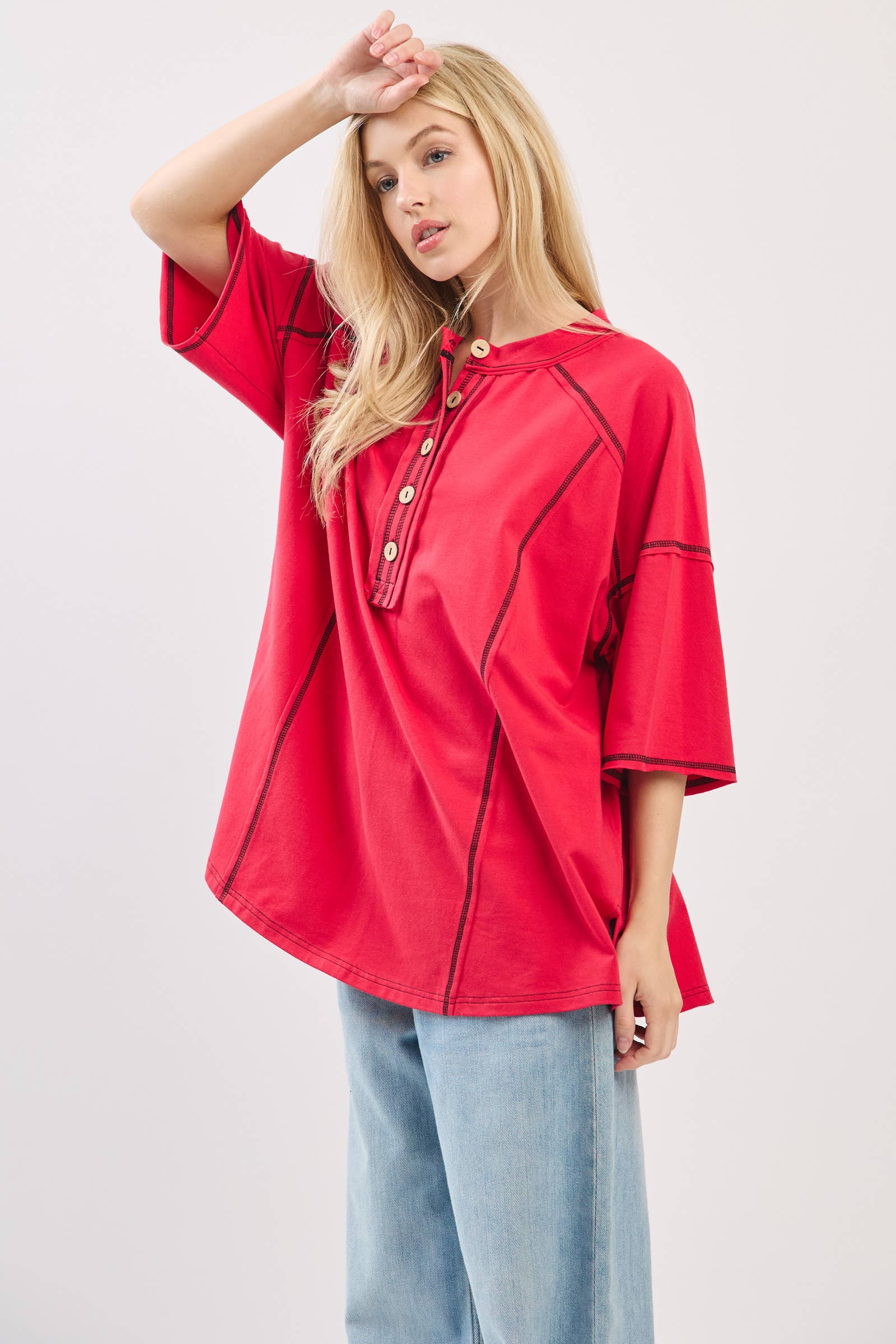 Sewn and Seen – Túnica - Mulher por atacado – Henley Relaxado com Botões5