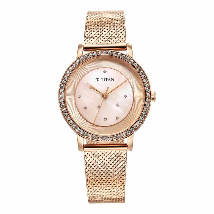 Titan Purple Style Up Quartz Analog Pink Dial Stainless Steel Strap Watch for Women for wholesale by Titan