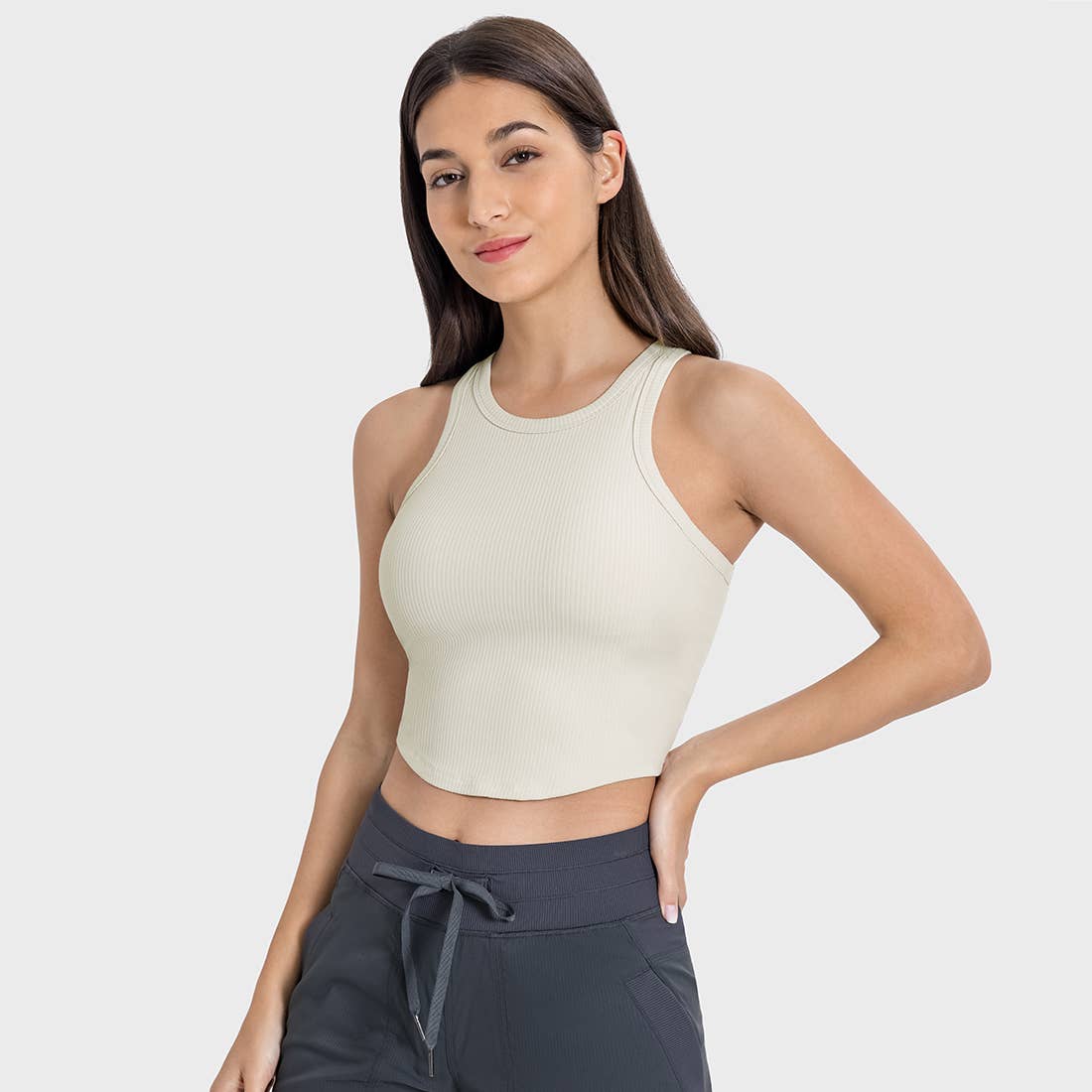 Sodalemon - Vendita all'ingrosso Canotta - Donna - Canotta sportiva fitness imbottita a costine con scollo rotondo da donna4