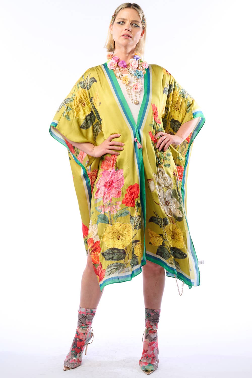 Olive Floral French Riviera Hand-Beaded Kimono / Topper for wholesale on Faire7