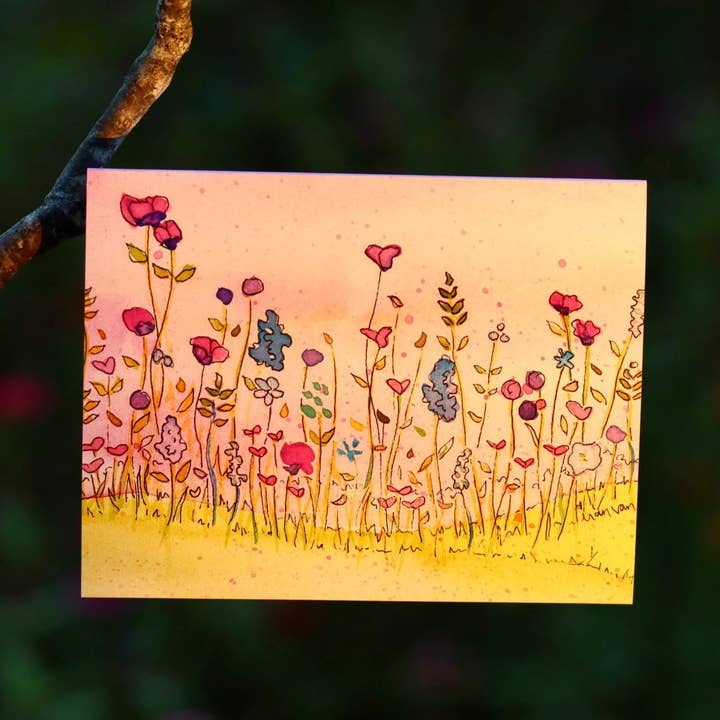 Vilde blomster lyserød solnedgang for engroshandel hos Nan Van Art